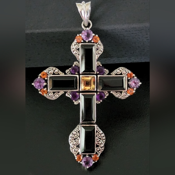 NICKY BUTLER RAJ COLLECTION LIMITED Sterling Silver Onyx Cross Pendant 925 NB - Picture 1 of 10